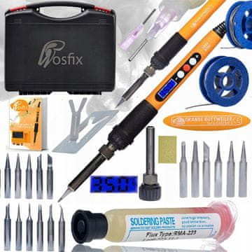 Rosfix Spajkalnik 10 v 1 Orange Rottweiler + Spajkalna pločevinka v tuljavi 0,8 mm 10 g + Spajkalna pasta RMA-223 z batom in iglo + Etui 253x213x72 + Konice