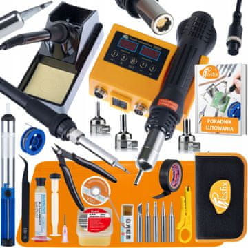Rosfix Orange Husky 2v1 ProKit - Spajkalna postaja na vroč zrak + konica | 660 W | LCD | 100–480 °C | Komplet 16 v 1 | Ohišje | Vodnik | Precizno SMD spajkanje