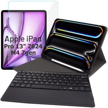Zaščitni ovitek s tipkovnico za Apple iPad Pro 13" M4 2024 7. generacije ovitek z držalom za pisalo Bluetooth tipkovnica črne barve + steklo