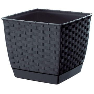 RATOLLA kvadratni cvetlični lonček s krožnikom 16x16 v14 cm - antracit