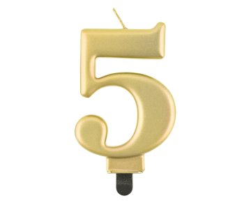 GoDan Svečka številka 5 za rojstni dan, kovinsko zlata, 8 cm PF-SCZ5