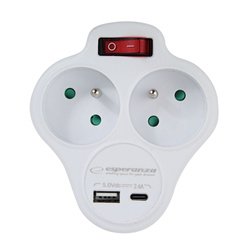 Električna vtičnica ELK311W z dvema vtičnicama, stikalom in polnilnikom USB-C/USB-A
