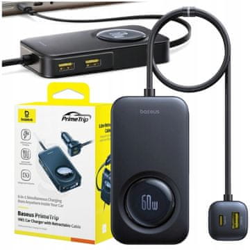 BASEUS AVTO POLNILEC VW1 60 W ZA 6 NAPRAV USB-C Z IZVLEČNIM KABELOM USB