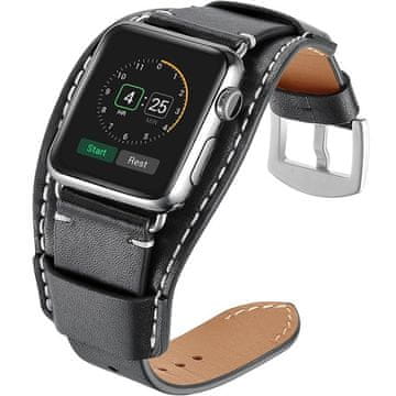 GS Usnjen pašček za Apple Watch 1/2/3/4/5/6/7/8/9/10/11/SE Ultra 1/2/3 42/44/45/46/49 mm, črne barve