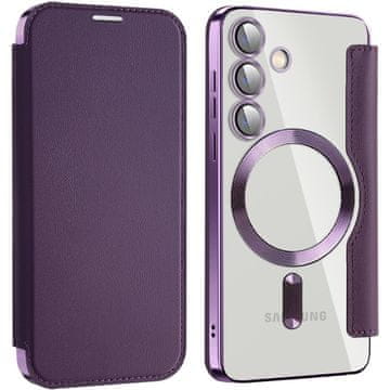 GS Ovitek za Samsung Galaxy S24 z RFID denarnico MagSafe z zaščito kamere, vijoličen