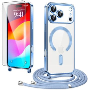 Overboard Komplet ovitkov za iPhone 17 Pro Max, Electro MagSafe, moder + vrvica za vstavljanje + zaščitno steklo za zaslon