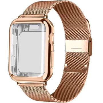 Overboard Milanese Loop + ovitek z zaščitno folijo za Apple Watch 1/2/3/4/5/6/SE 42/44MM, roza zlata