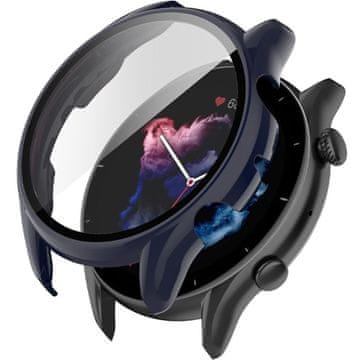 GS Ovitek 2 v 1 + kaljeno steklo za Amazfit GTR 3 / GTR 3 Pro, temno moder