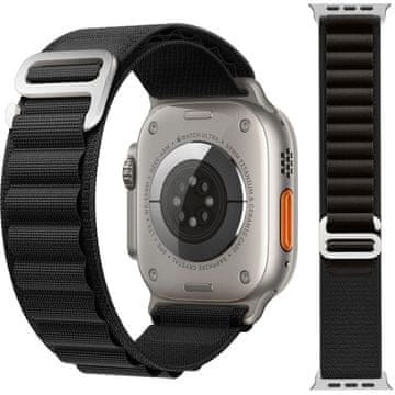 GS Najlonski pašček za Apple Watch 1/2/3/4/5/6/7/8/9/10/11/SE Ultra 1/2/3 42/44/45/46/49 mm, črne barve