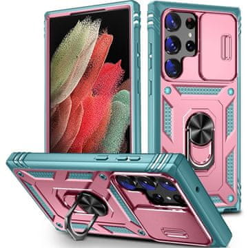 GS Oklepni ovitek za Samsung Galaxy S23 Ultra, CamShield Slide, roza / zelen