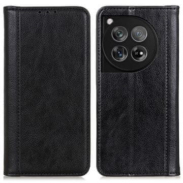 GS Usnjen ovitek za OnePlus 12 5G Denarnica Litchi, črne barve