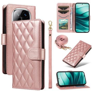 Overboard Ovitek s preklopom za Xiaomi Redmi Note 14 Pro 5G / Xiaomi Redmi Note 14 Pro+ 5G / Xiaomi Poco X7 5G, usnjen romb, roza zlata barva