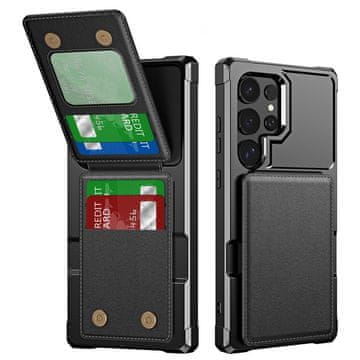 GS Ovitek za Samsung Galaxy S25 Ultra, držalo za kartice, stojalo, črn
