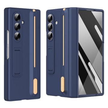 GS Ovitek za Samsung Galaxy Z Fold7 5G, s stojalom, steklom in pisalom - temno moder