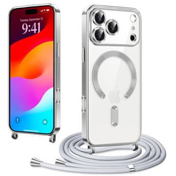 Overboard Ovitek za iPhone 17 Pro Max, Electro MagSafe, srebrn + vrvica za vstavljanje