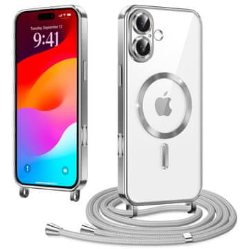 Overboard Ovitek za iPhone 17, Electro MagSafe, srebrn + vrvica za pritrditev