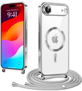 Overboard Ovitek za iPhone Air, Electro MagSafe, srebrn + vrvica za vstavljanje