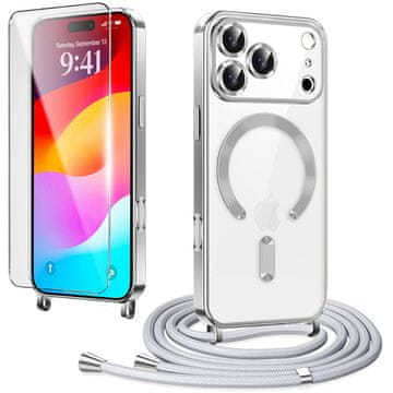 Overboard Komplet ovitkov za iPhone 17 Pro Max, Electro MagSafe, srebrn + vrvica za vstavljanje + zaščitno steklo za zaslon