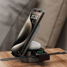 DUDAO A11Pro+ 15W 3-v-1 induktivni polnilnik za telefon/pametno uro/slušalke - črn