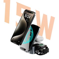 DUDAO A11Pro+ 15W 3-v-1 induktivni polnilnik za telefon/pametno uro/slušalke - črn