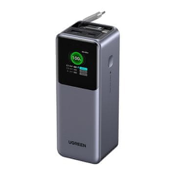 Ugreen Prenosna baterija 20000mAh PB726 USB + USB-C, 165 W, vgrajen kabel, CCC certifikat (siva)