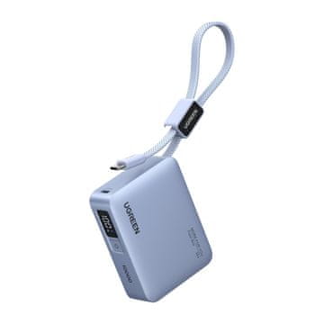 Ugreen Prenosna baterija 10000mAh PB584, USB + USB-C, 33W, vgrajen kabel (siva)