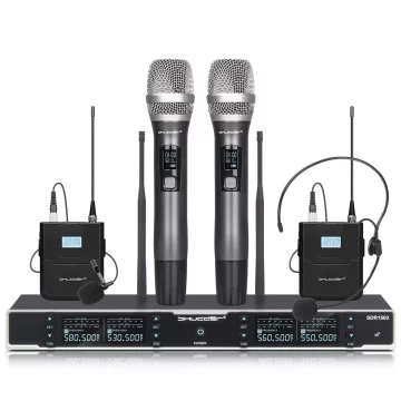 DE Brezžični mikrofoni SDR1503, 4 mikrofoni, 2 ročni in 2 telesna mikrofona z dodatki