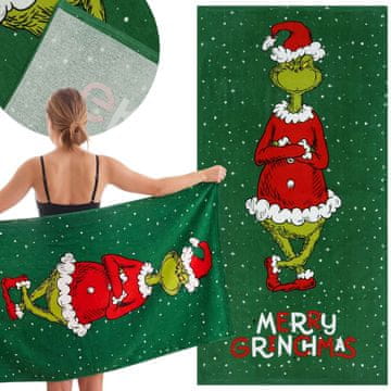 sarcia.eu Grinch Božični HITROSUŠEČI kopalniška brisača, 100% BOMBAŽ, MEHKA brisača za plažo 70x140cm