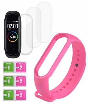 Nadomestni pašček za XIAOMI MI BAND 5 roza + zaščitna folija 3 kosi TPU