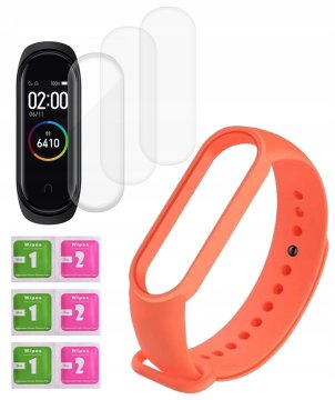 Nadomestni pašček za XIAOMI MI BAND 5 oranžen + zaščitna folija 3 kosi