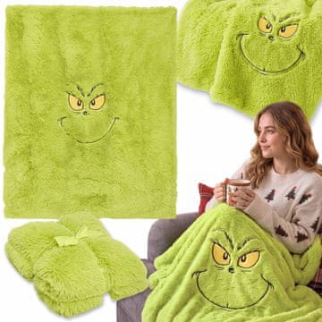 sarcia.eu Grinch Božična MEHKA odeja, KOSMATA, zelena pregrinjalo za posteljo, KRZNENA 130x160 cm