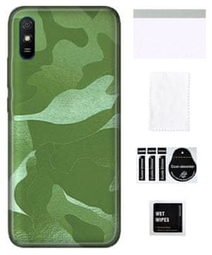 Zaščitna folija za XIAOMI REDMI 9A na hrbtni strani telefona, kamuflažno zelena TPU koža