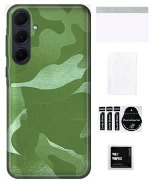 Zaščitna folija za SAMSUNG GALAXY A35 na hrbtni strani, kamuflažno zelena, trpežna TPU koža