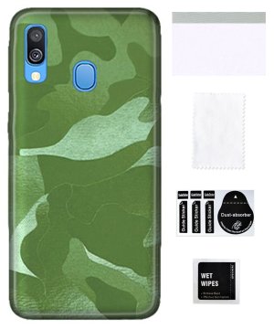 Zaščitna folija za SAMSUNG GALAXY A40 na hrbtni strani, kamuflažno zelena, trpežna TPU koža