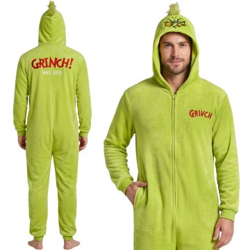 sarcia.eu Grinch Moška FLIS pižama ENODELNA na zadrgo, PRAZNIČNA, TOPEL onesie s kapuco L-XL