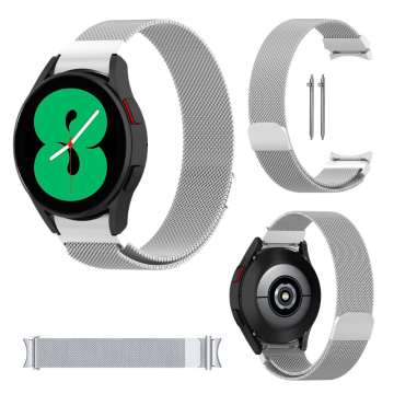 Pašček za Samsung Galaxy Watch4 5 6 7 40/44/45/46/47 mm kovinski srebrn 20 mm