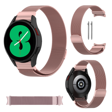 Pašček za Samsung Galaxy Watch 4 5 6 7 40/44/45/46/47 mm kovinski roza 20 mm