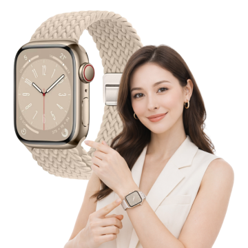 Pleten pašček za Apple Watch 42 mm 44 mm 45 mm 49 mm, velikost L, bež, trpežen