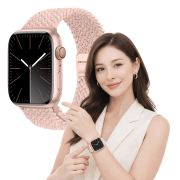 Pleten pašček za Apple Watch 42 mm 44 mm 45 mm 49 mm, velikost L, roza, trpežen