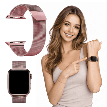 Pašček za Apple Watch 42 44 45 46 49 mm kovinski pašček roza barve