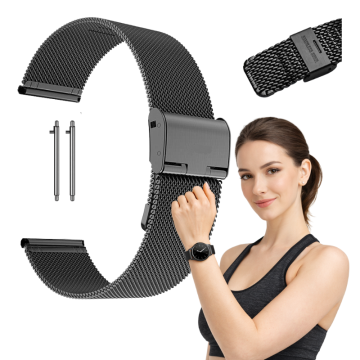Pašček za Samsung Galaxy Watch 3 4 5 Active kovinski črne barve 20 mm