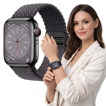 Pašček za Apple Watch 42 mm 44 mm 45 mm 49 mm, pleten siv pašček
