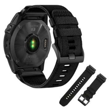 Pašček za Garmin Fenix 5s / 6s / Pro / 7s, najlonski, črne barve, QuickFit 20 mm