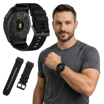 Pašček za Garmin Fenix 5 6 7 8 47mm Pro najlon črne barve Quickfit pašček 22mm