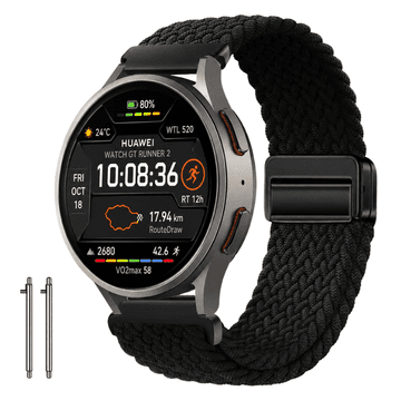 Pašček za HUAWEI Watch GT Runner 2, pleten črne barve, 20 mm