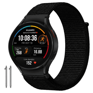 Pašček za HUAWEI Watch GT Runner 2 najlonski pašček močan črne barve 20 mm