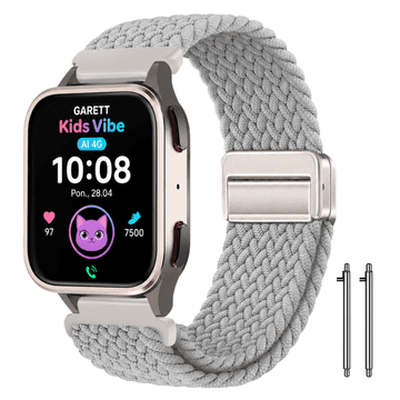 Pašček za Garett Kids Vibe AI 4G, pleten 20 mm, siv, močan
