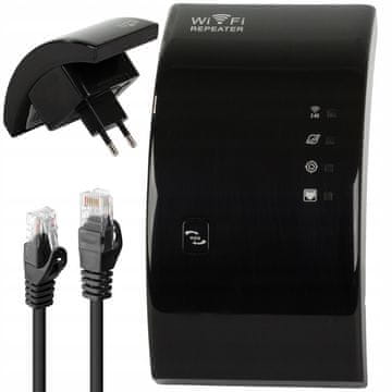Dexxer Brezžični 2,4 GHz WIFI repeater router ojačevalnik signala 300Mb/s WPS 100m črn