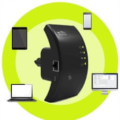Dexxer Brezžični 2,4 GHz WIFI repeater router ojačevalnik signala 300Mb/s WPS 100m črn
