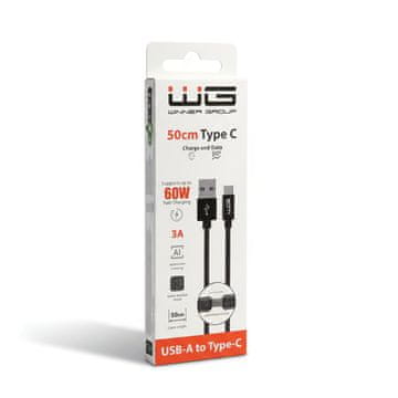 WG Podatkovni kabel USB-A_Type-C, 3 A, črn, 50 cm